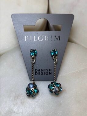 Pilgrim Teal Crystal Drop Earrings